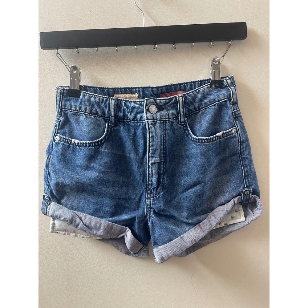 Pilcro High Rise Denim Shorts Womens 25 Blue Cuffed Medium Wash Jean